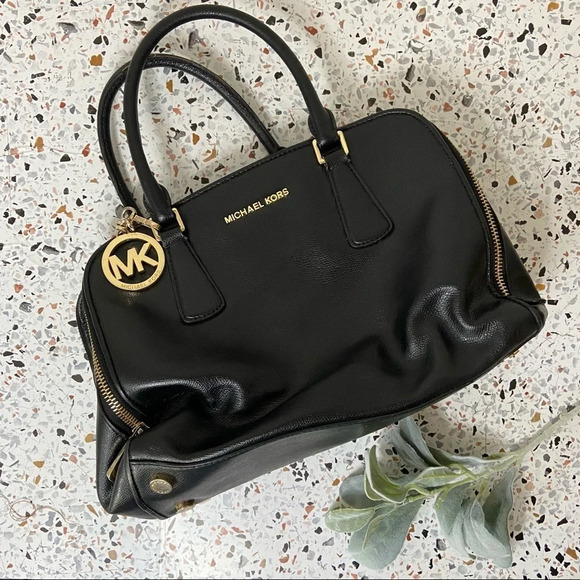 MICHAEL KORS Reese Saffiano Leather Designer Satchel With Metal Logo Charm - Picture 8 of 16